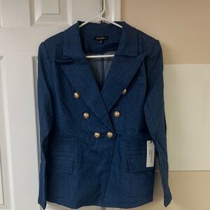 NWT Chocolate USA Double Breasted Blazer With Gold Tone Buttons